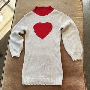 Shein micro dress or sweater Knit Cream and Red trim Heart front